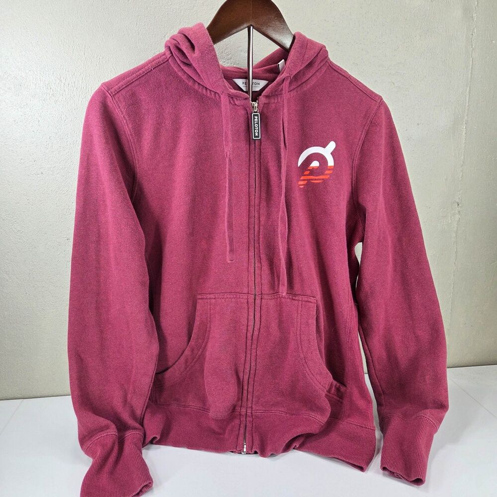 Peloton Ultimate Fleece Full Zip Hoodie Burgundy Maroon Sunset Logo Women's M